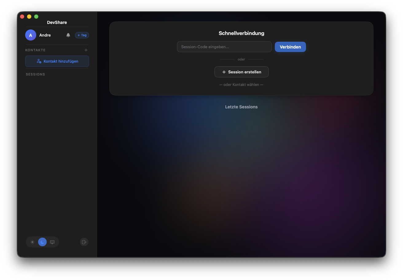 DevStream Application — Screen Sharing Dashboard